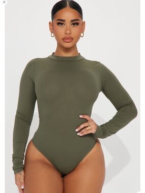 Olive Long Sleeve Mock Neck Bodysuit - Women Tops